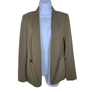 HM Womens Blazer Jacket Sz 4 Olive Green Silky Stretch Open Front Office Casual